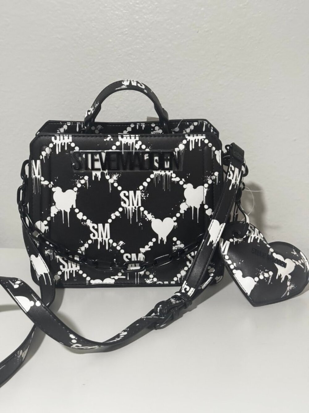 NEW! Steve Madden Halloween Bleeding Hearts Black & White BEVLN Satchel Purse
